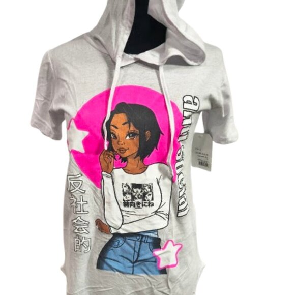 On Fire Anti Social Hooded short Sleeve Tee Junior's Size Small 100% Cotton NWT - Picture 2 of 7